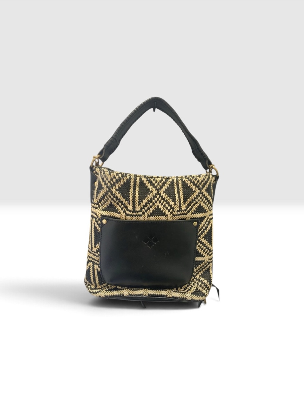 Patricia Nash Otavia Woven Bucket Bag Black Cream Leather Tassel Hobo Purse - Picture 7 of 8